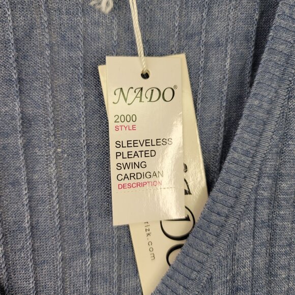 Sleeveless Pleated Swing Cardigan Ribbed Knit Style Blue XL New Babydoll - Picture 5 of 10